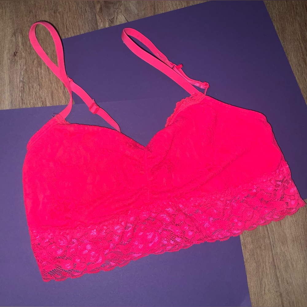 Preloved Fruit of the Loom Vibrant Pink Lace Bralette Sz M (36)
